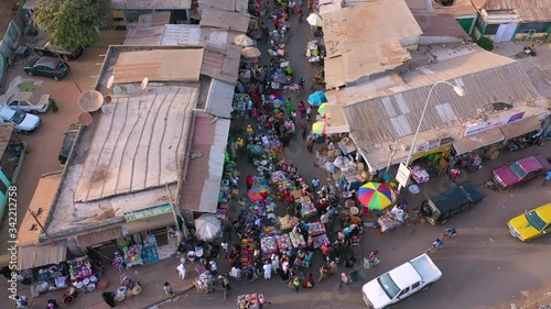 2020 - very good aerial over West African street market in Gambia passes for Guinea, Bissau, Sierra Leone, Nigeria, Ivory Coast or Liberia. photo