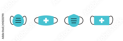 Breathing medical respiratory mask vector icon collection. Set of Pandemic virus protection face masking illustrations.