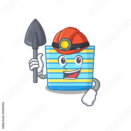 Beach bag miner cartoon design concept with tool and helmet