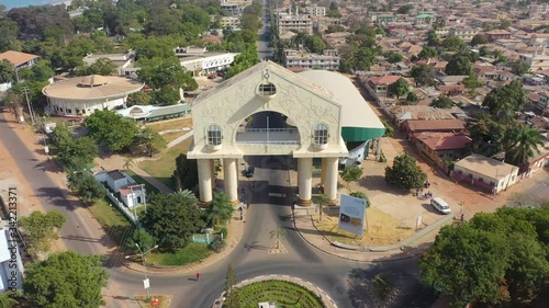 2020 - aerial view of Arch 22, gateway to Gambia, West Africa.