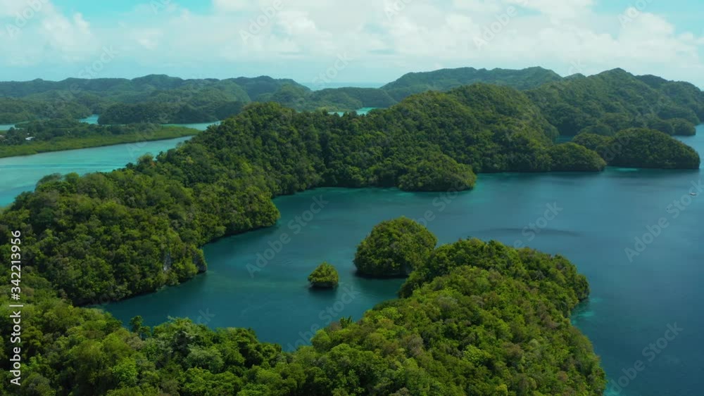 Amazing aerial shot of Palau islands from left to right. Amazing aerial shot of Palau islands from left to right.