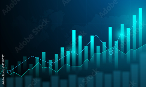 Business candle stick graph chart of stock market investment trading on blue background. Bullish point, Trend of graph. Eps10 Vector illustration.