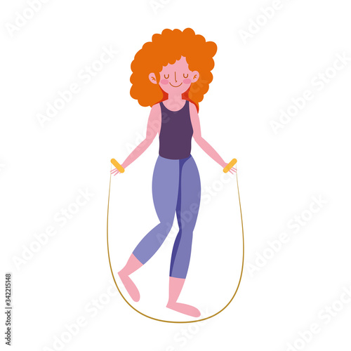 young girl with jump rope character isolated icon white background