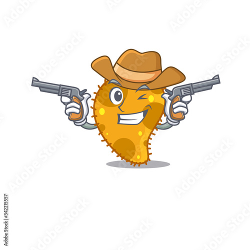 Cute handsome cowboy of pseudomonas cartoon character with guns