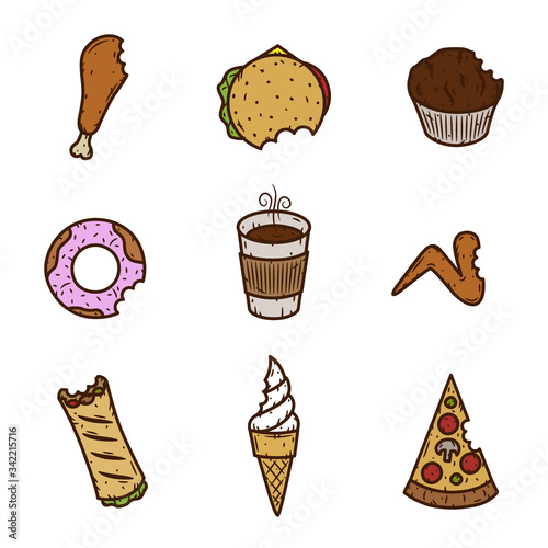 Fast food icons set. Cartoon illustration of 9 fast food vector icons for web or yours design