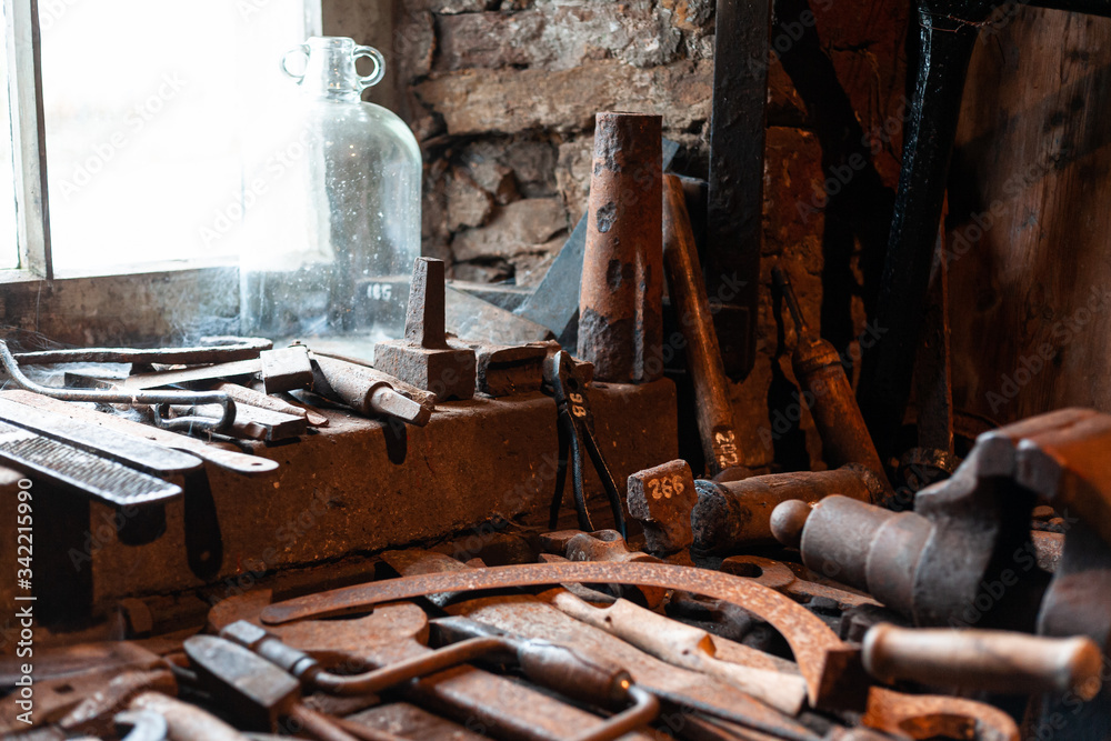 Old carpenters tools in old carpenters house Scotland, UK