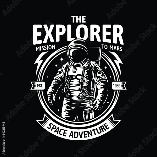 Astronaut In Space Badge Vector Illustration  