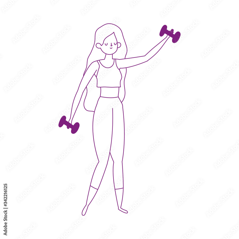 young woman lifting gym dumbbell isolated icon white background young woman lifting gym dumbbell isolated icon white background