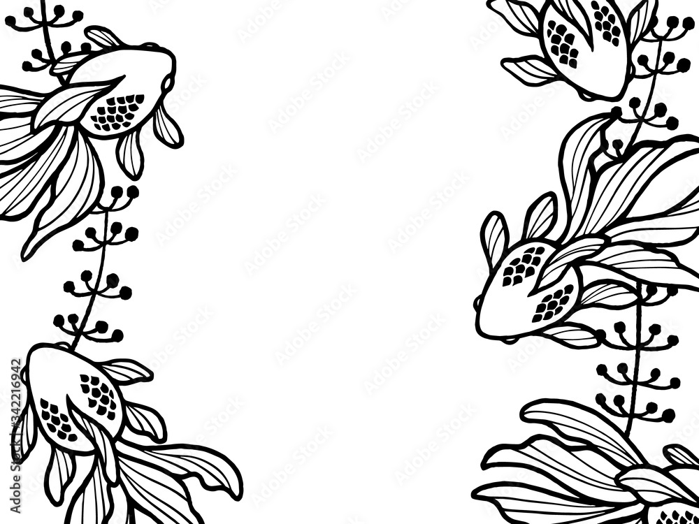 金魚と水草の切り絵風イラスト 縦フレーム Stock Vector Adobe Stock