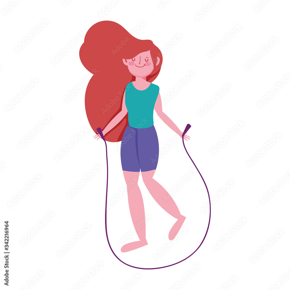 young girl with jump rope character isolated icon white background young girl with jump rope character isolated icon white background