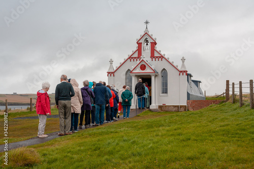 Scotland, UK - September 06, 2019: view on the Italian Chapel at cloudy weather photo