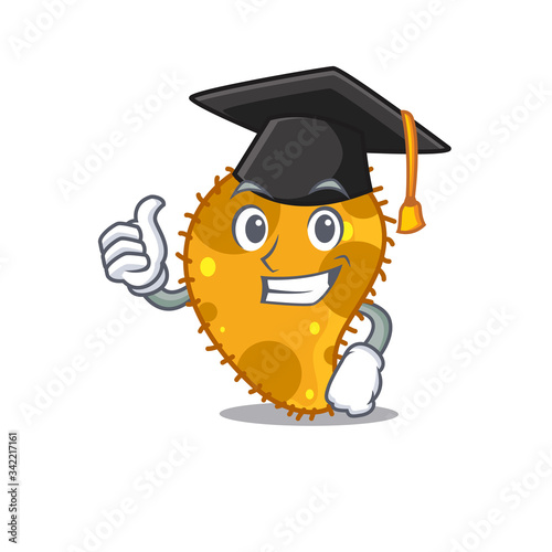 Happy face of pseudomonas in black graduation hat for the ceremony