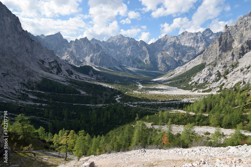 View at Wimbachgries valley with Mt. Hochkalter  Hocheisspitze and Palfelhorn  Berchtesgaden national park  Bavaria  Germany