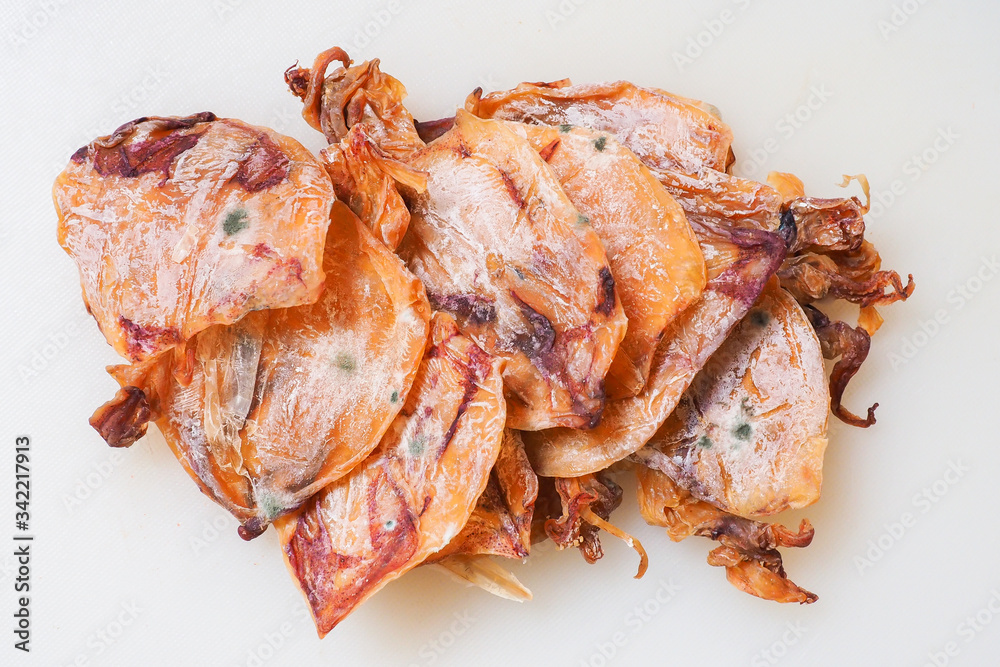 Dry food mold. Dried squid moldy. Moldy food should not be eaten, but is rare. And similar to normal food Be careful when eating. Dry food mold. Dried squid moldy. Moldy food should not be eaten, but is rare. And similar to normal food Be careful when eating.