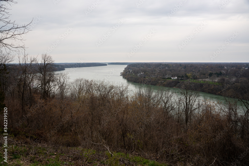 Scenic Panoramic View of River and Land on both sides in spring 