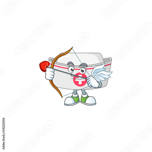 Charming picture of nurse hat Cupid mascot design concept with arrow and wings © kongvector