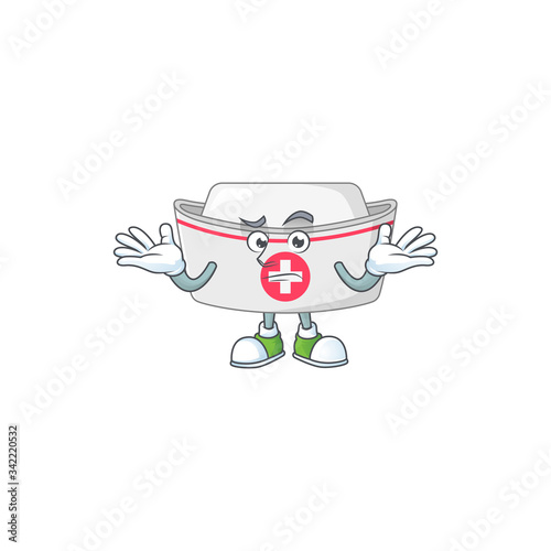 An image of nurse hat in grinning mascot cartoon style © kongvector