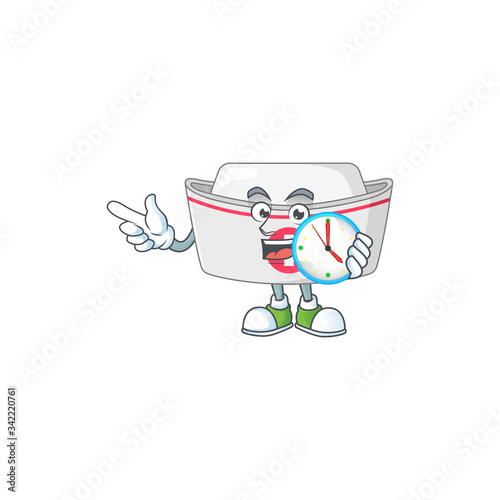 Nurse hat mascot design concept holding a circle clock © kongvector