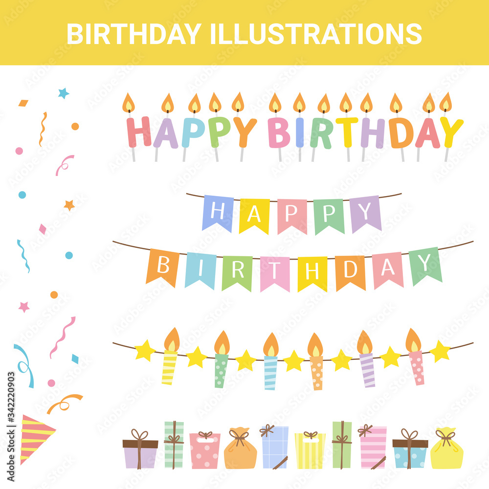 お祝い素材 バースデー イラストセット Stock Vector Adobe Stock