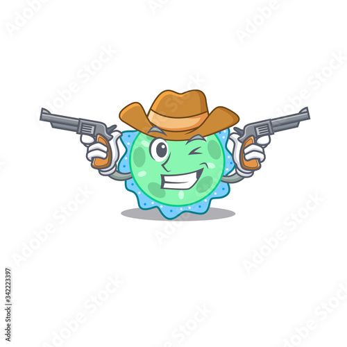 Cute handsome cowboy of pseudomonas aeruginosa cartoon character with guns