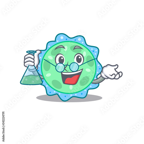 Pseudomonas aeruginosa smart Professor Cartoon design style working with glass tube