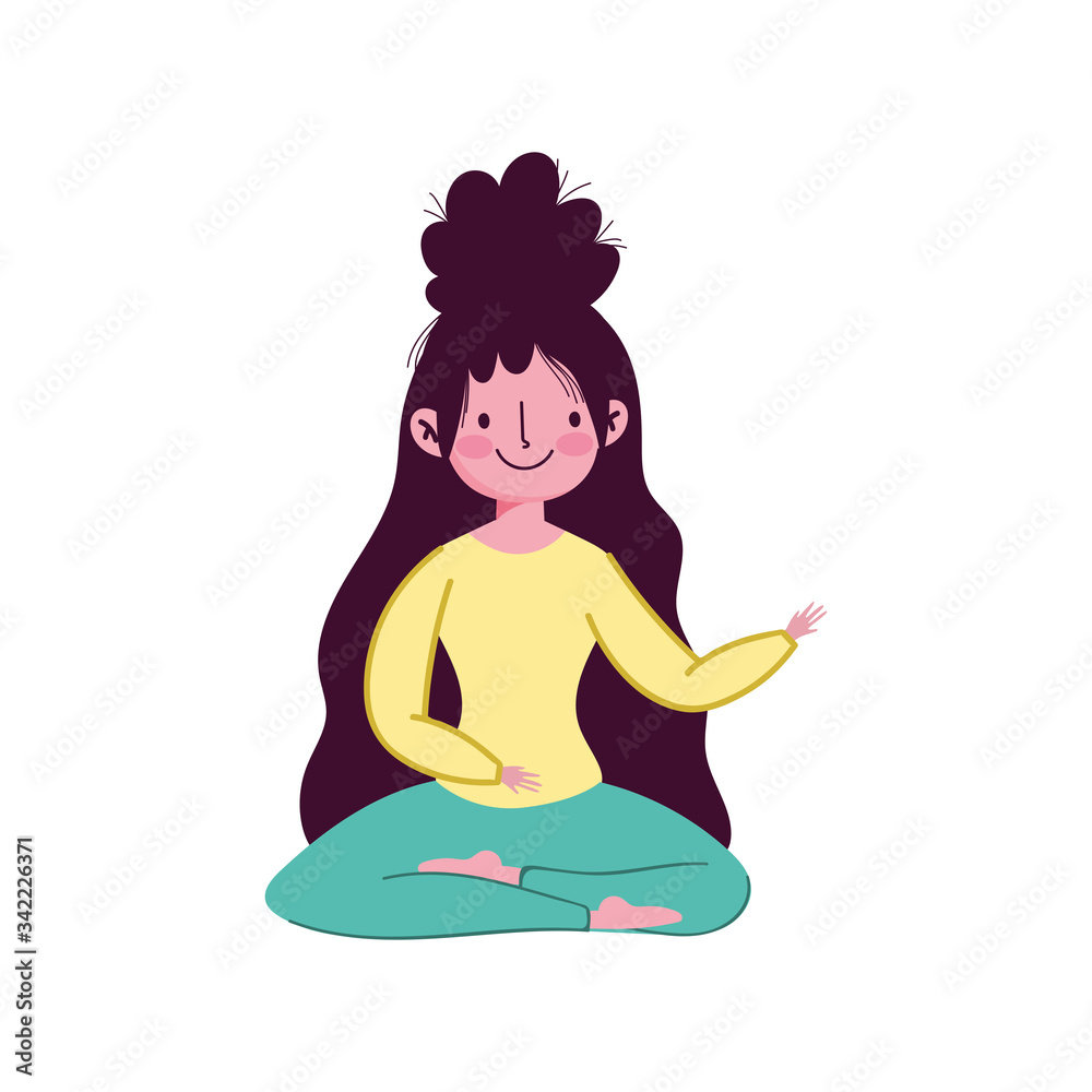 girl sitting lotus yoga pose isolated icon on white background