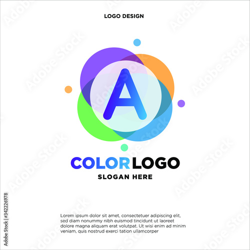 full color creative pixel bubble letter A logo design