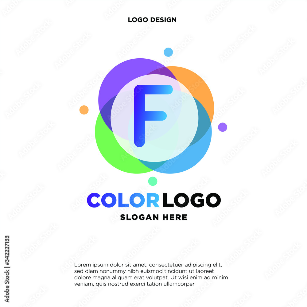 full color creative pixel bubble letter F logo design