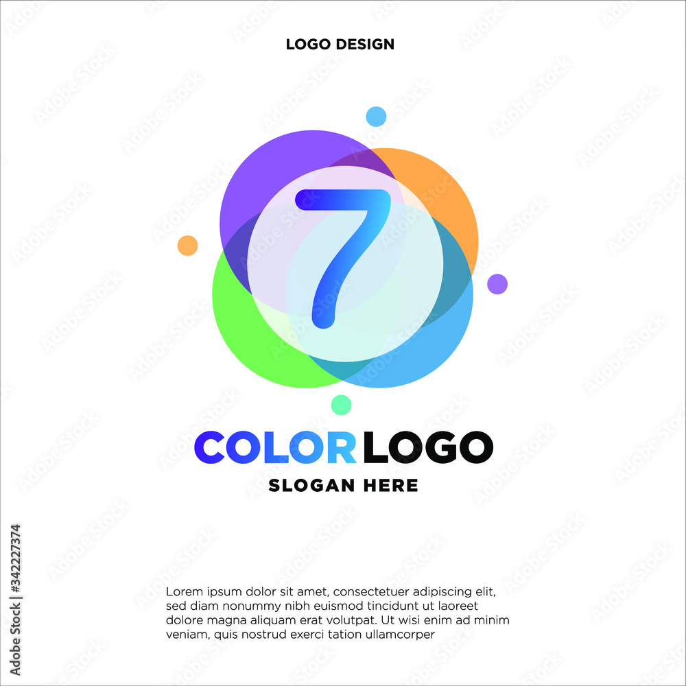 full color creative pixel bubble letter 7 logo design