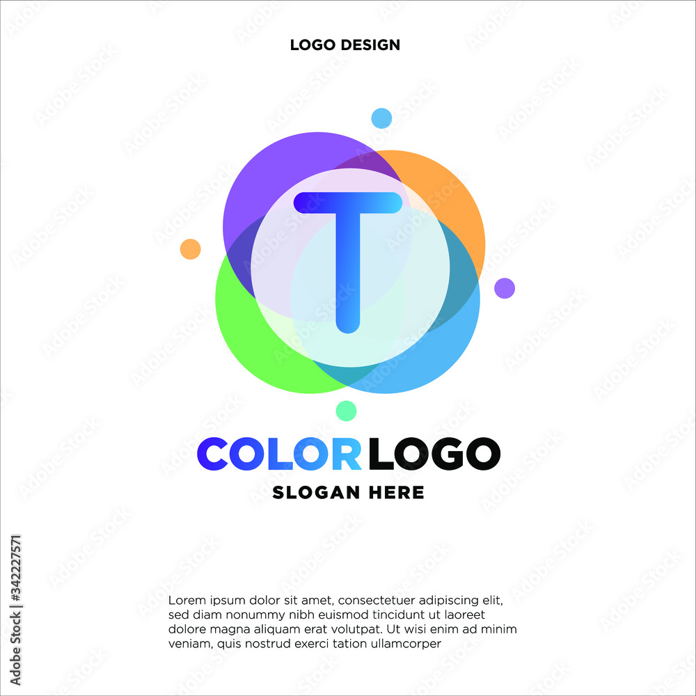 full color creative pixel bubble letter T logo design