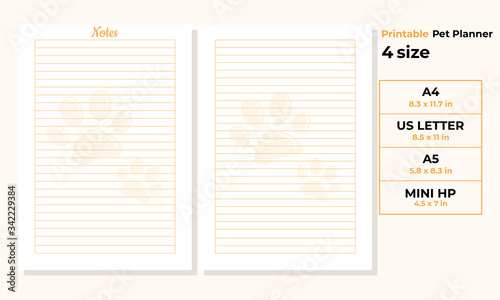 Minimalist note planner pages templates vector paper A4, US Letter, A5, Mini hp Ai, EPS 10 and PDF File