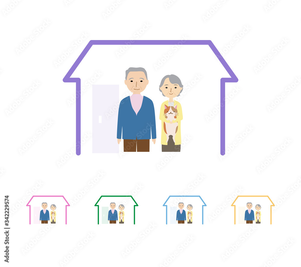 家で過ごす高齢世帯の核家族 Stock Illustration | Adobe Stock