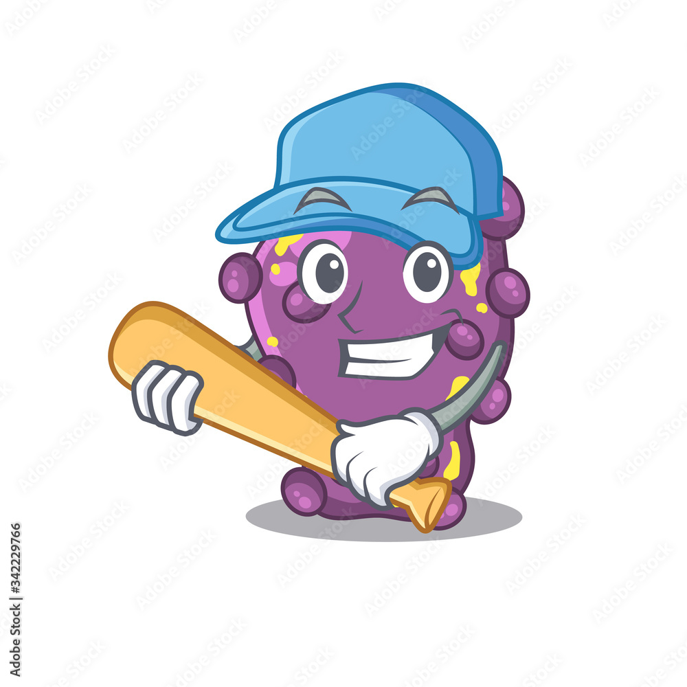 Picture of shigella cartoon character playing baseball