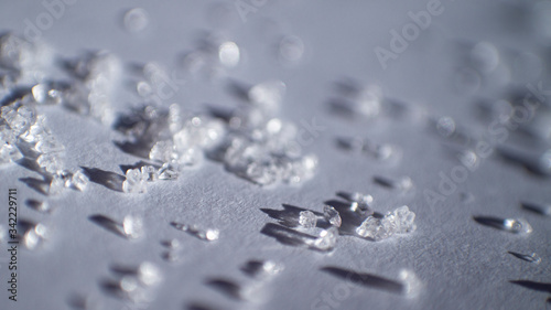 Sugar crystals, sugar granules, macro lens, in the sun