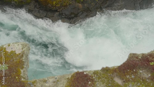 SLOW MOTION - 48/24FPS - Huka Falls on the Waikato River that drains Lake Taupo in New Zealand // Panning Shot photo