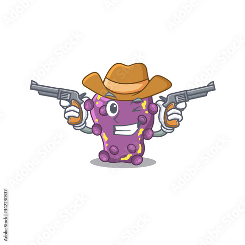 Cute handsome cowboy of shigella cartoon character with guns
