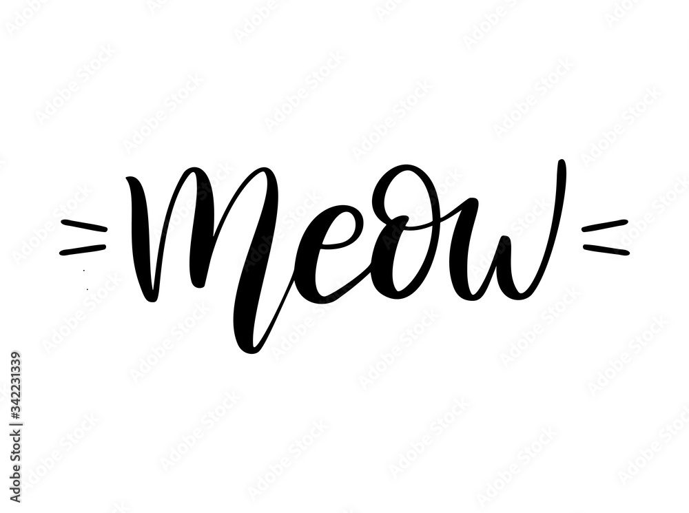 Meow, cat cute print. Vector lettering, cute slogan about cat. Meow, cat cute print. Vector lettering, cute slogan about cat.
