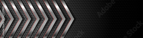 Metallic arrows on dark perforated background vector banner design