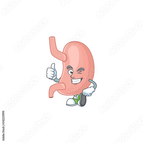 Mascot design style of stomach showing Thumbs up finger