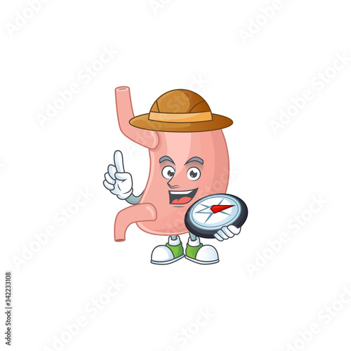 World explorer stomach cartoon design style using compass