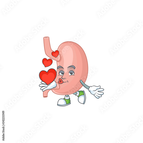 An adorable cartoon design of stomach holding heart