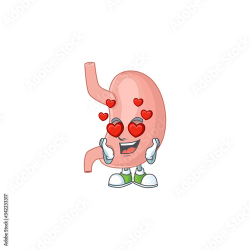 Charming stomach cartoon character with a falling in love face