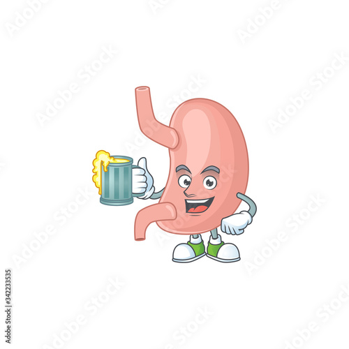 Happy stomach mascot style toast with a glass of beer