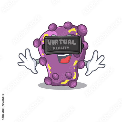 Cartoon design style of shigella with modern Virtual Reality headset
