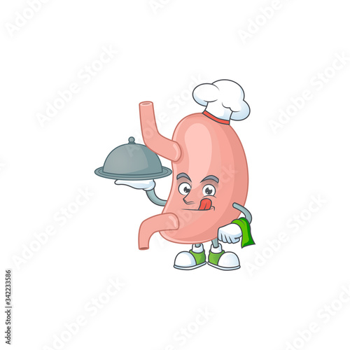 A stomach chef cartoon design with hat and tray