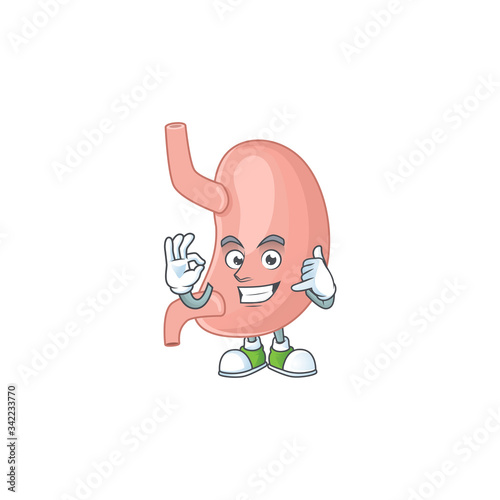 Stomach mascot cartoon design make a call gesture