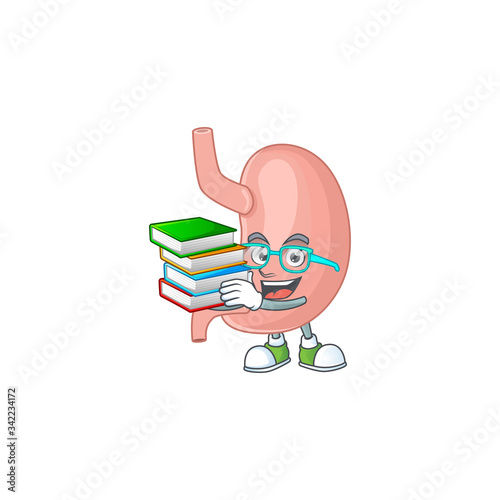 A mascot design of stomach student character with book