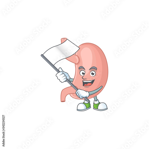 Cute cartoon character of stomach holding white flag