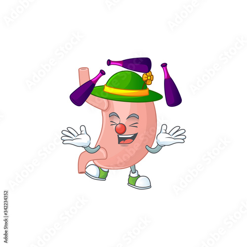 mascot cartoon style of stomach playing Juggling on stage