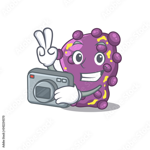 Shigella mascot design as a professional photographer working with camera